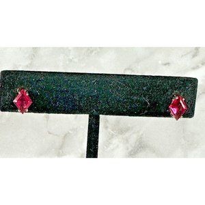 Sterling Silver Magenta Faceted Glass Stud Earrings - 1/4" Long